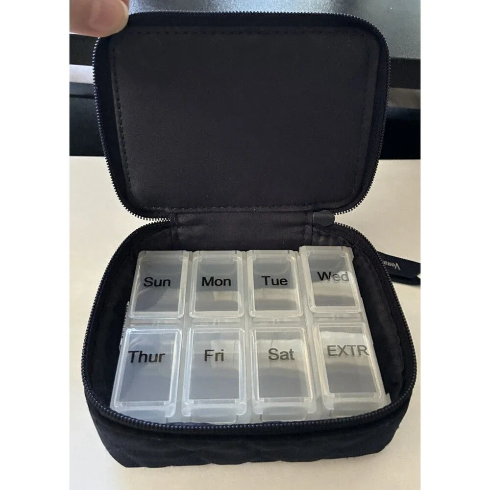 Vera Bradley Black Quilted Microfiber Travel Pill Case Organizer